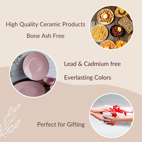 Glossy Pink Ceramic Dinner Plate with 2 Serving Bowl - The Earth Store - Dinnerware